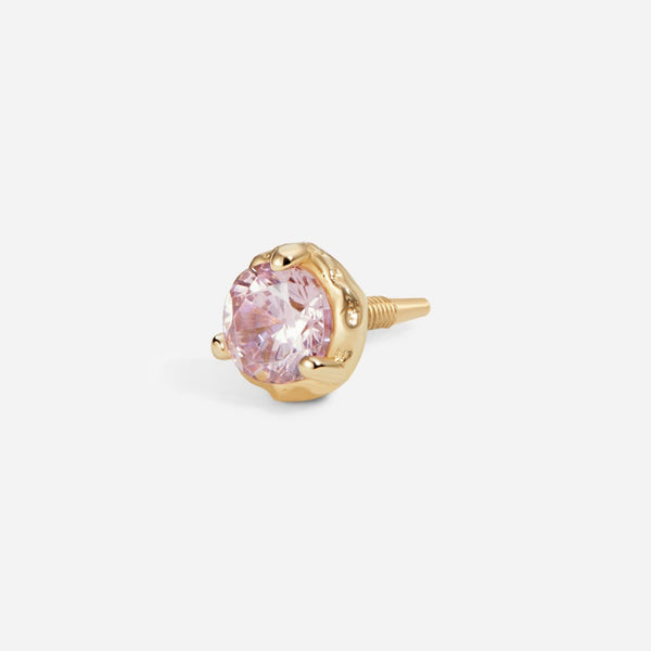 14K Solid Gold Guided Internally Threaded Hammered Pink Cubic Zirconia Top