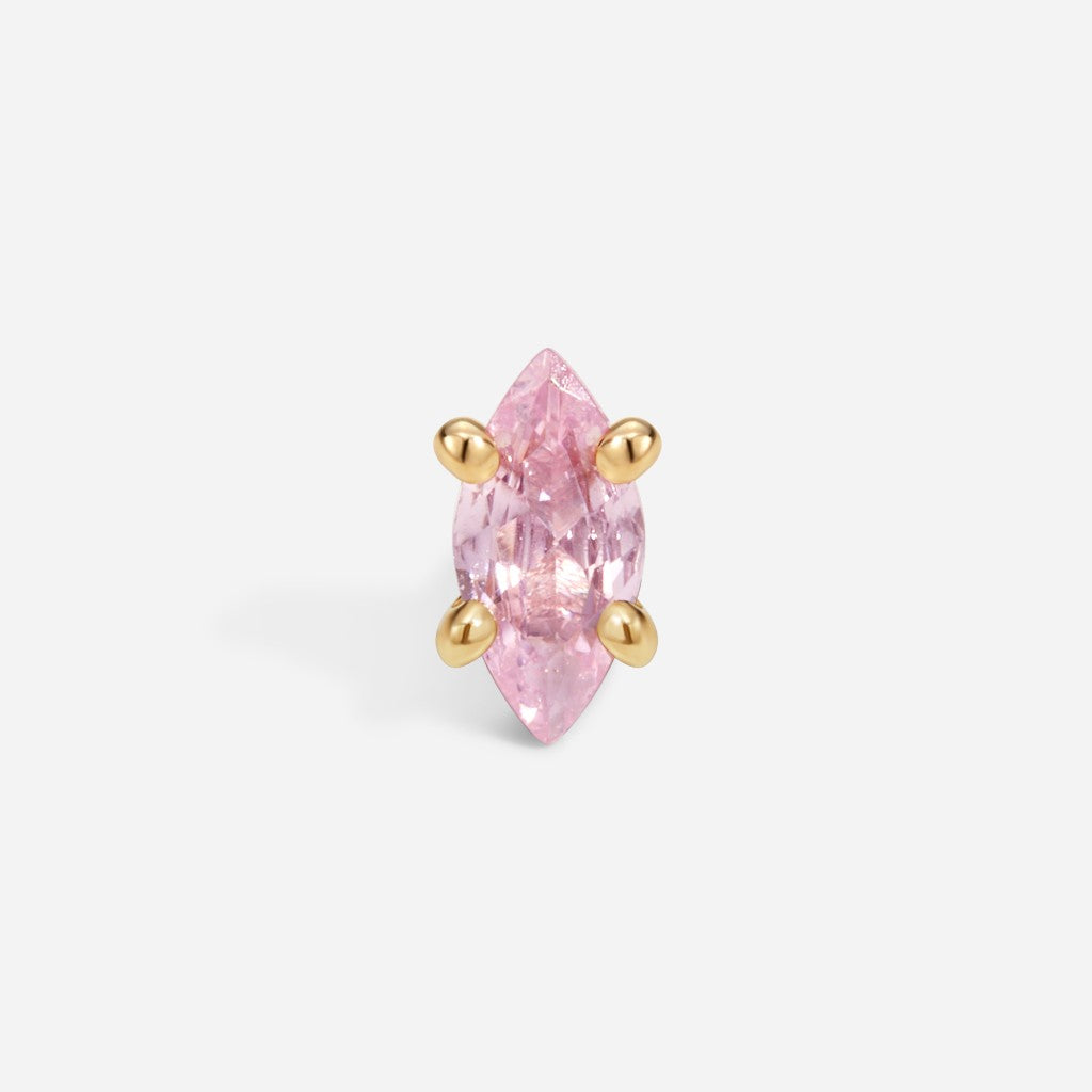 Gold marquise-cut pink cubic zirconia flatback stud featuring a claw-set gemstone in a delicate elongated design.