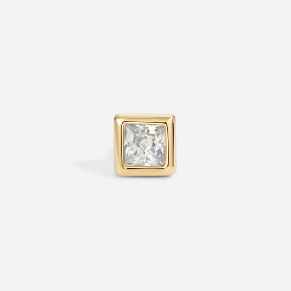 14K Solid Gold Guided Internally Threaded Square Cubic Zirconia Piercing Top