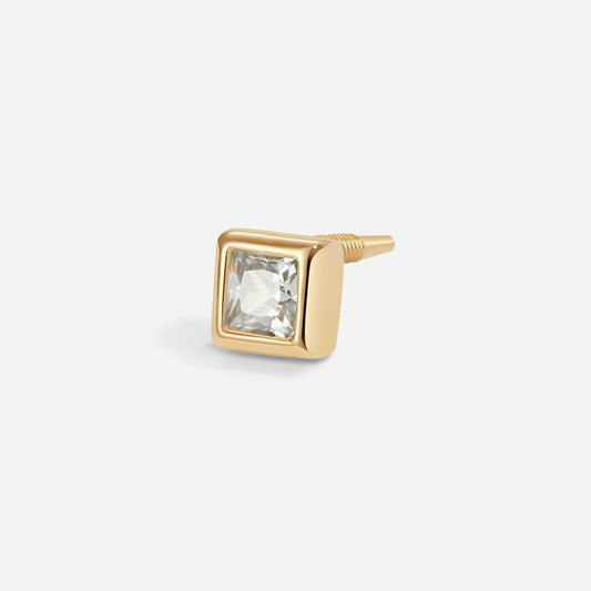 14K Solid Gold Guided Internally Threaded Square Cubic Zirconia Top - SkinKandy | Body Jewellery & Piercing Online Australia
