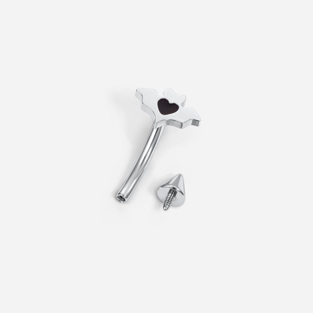 Silver titanium internally threaded bat curved barbell.
