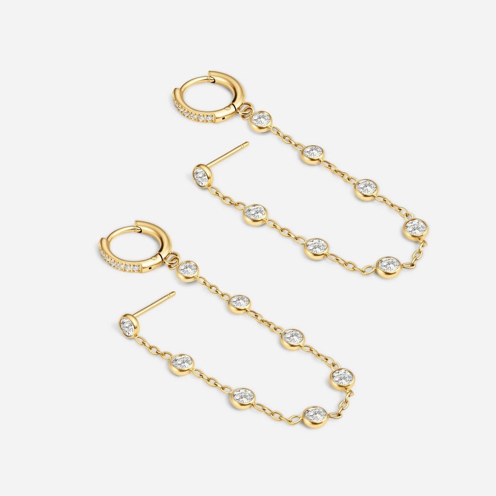316L Stainless Steel Threadless Cubic Zirconia Chain Earring Pair - SkinKandy | Body Jewellery & Piercing