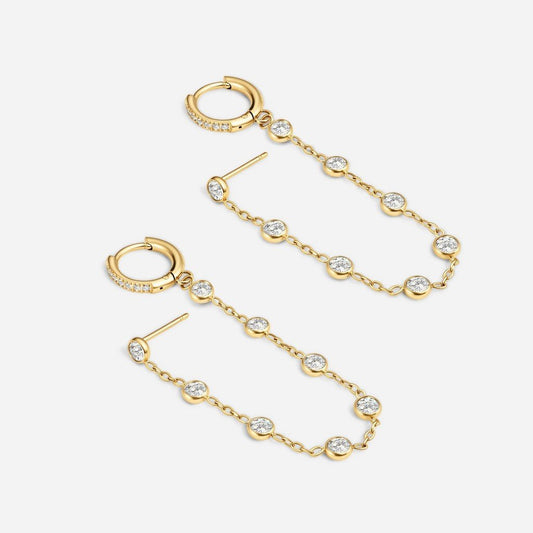 316L Stainless Steel Threadless Cubic Zirconia Chain Earring Pair - SkinKandy | Body Jewellery & Piercing