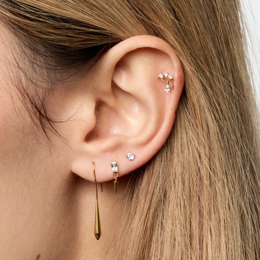 14K Solid Gold Guided Internally Threaded Triple Claw Dangle Piercing Top - SkinKandy | Body Jewellery & Piercing