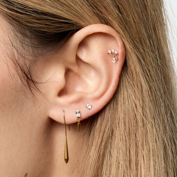 14K Solid Gold Guided Internally Threaded Triple Claw Dangle Top