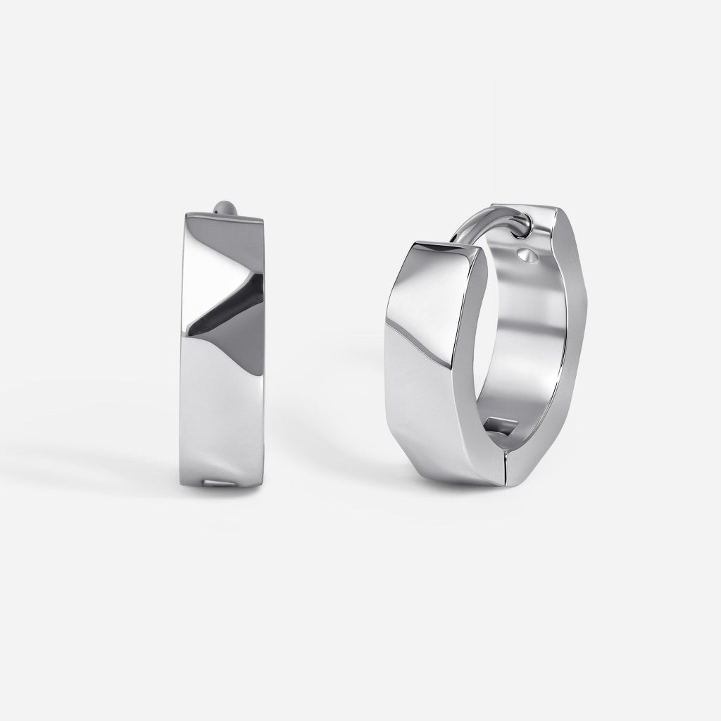 Stainless Steel Faceted Huggie Hoop Earring Pair - SkinKandy | Body Jewellery & Piercing
