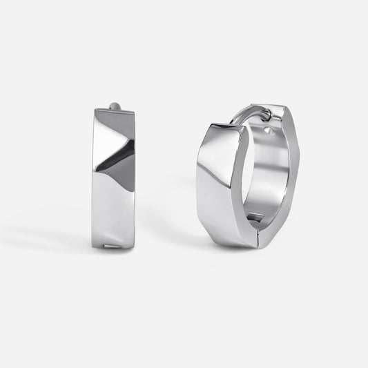 Stainless Steel Faceted Huggie Hoop Earring Pair - SkinKandy | Body Jewellery & Piercing