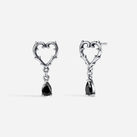 Stainless Steel Cubic Zirconia Heart Dangle Teardrop Stud Pair - SkinKandy | Body Jewellery & Piercing