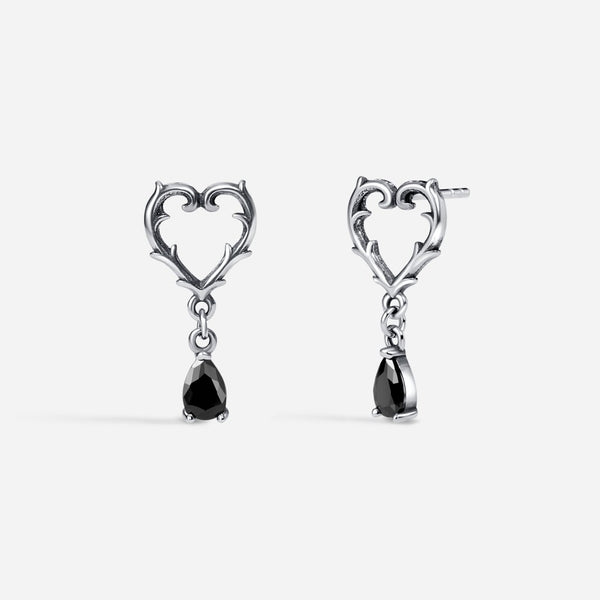 Stainless Steel Cubic Zirconia Heart Dangle Teardrop Stud Pair