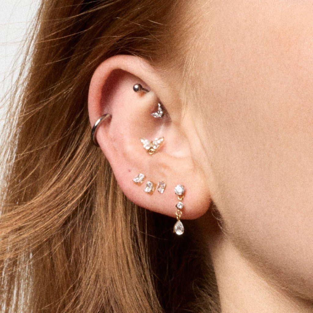 Stainless Steel Cubic Zirconia Triple Heart Stud Earring Pair - SkinKandy | Body Jewellery & Piercing