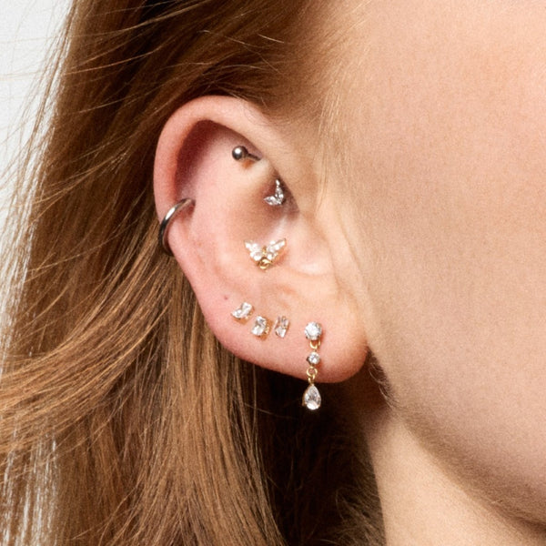 Stainless Steel Cubic Zirconia Triple Heart Stud Earring Pair