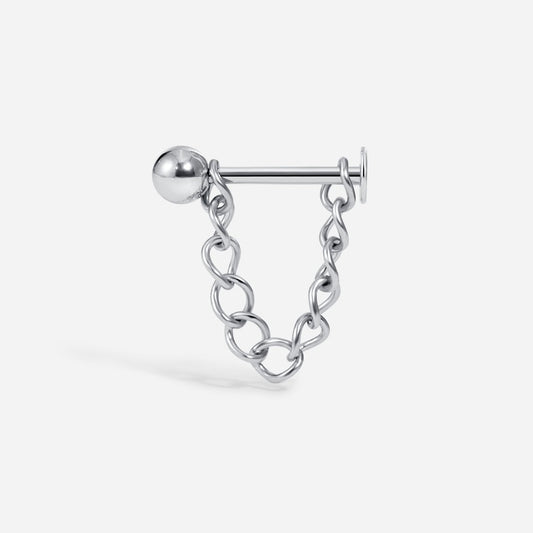 Platinum stainless steel externally threaded ball with chain flatback.
