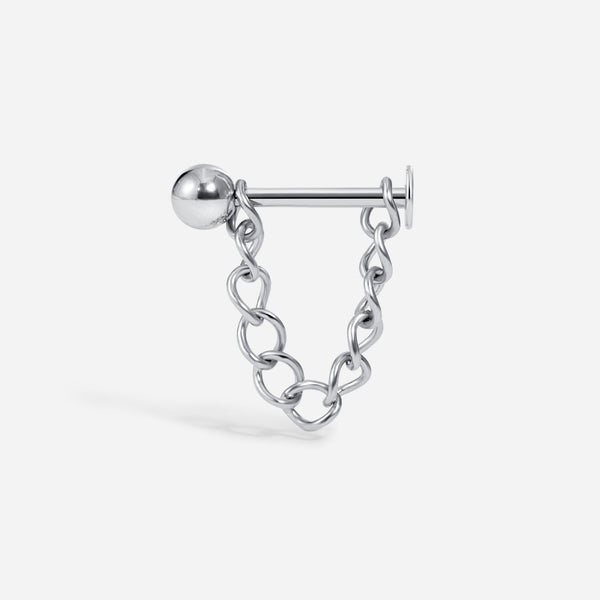 Stainless Steel Externally Threaded Ball with Chain Platinum PVD Flatback - SkinKandy | Body Jewellery & Piercing