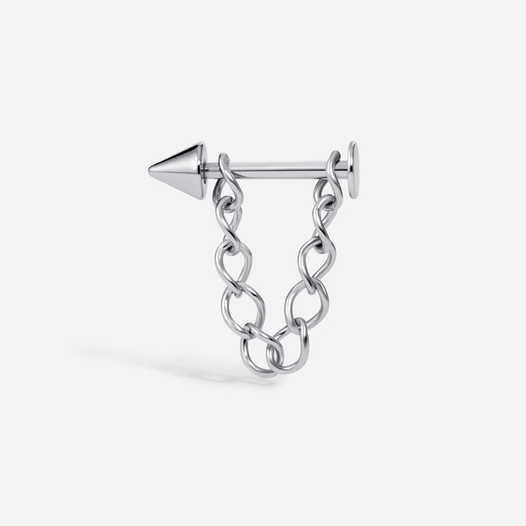 Stainless Steel Externally Threaded Spike with Chain Platinum PVD Flatback