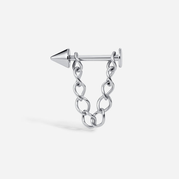 Stainless Steel Externally Threaded Spike with Chain Platinum PVD Flatback - SkinKandy | Body Jewellery & Piercing