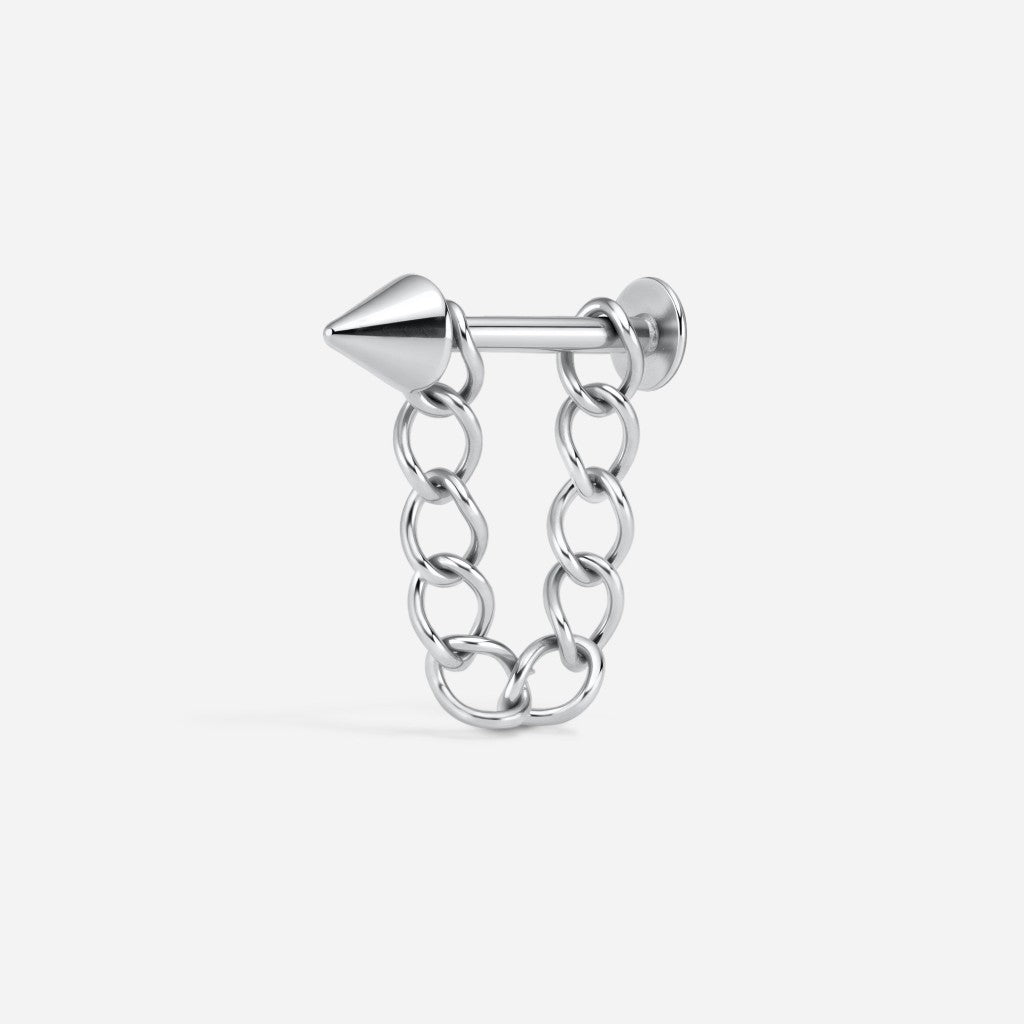 Stainless Steel Externally Threaded Spike with Chain Platinum PVD Flatback