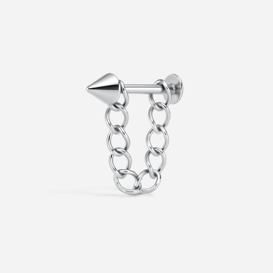 Stainless Steel Externally Threaded Spike with Chain Platinum PVD Flatback