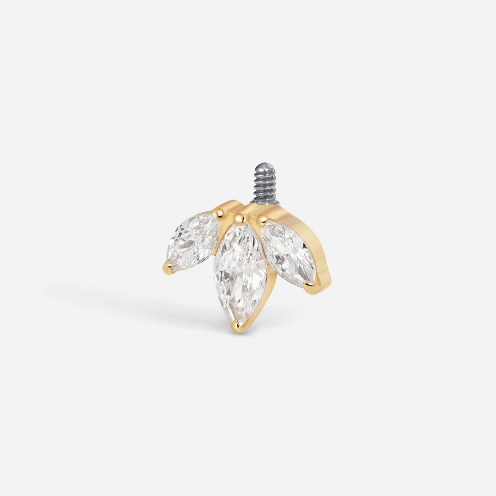 Implant Grade Titanium Internally Threaded Cubic Zirconia Triple Marquise Flatback - SkinKandy | Body Jewellery & Piercing