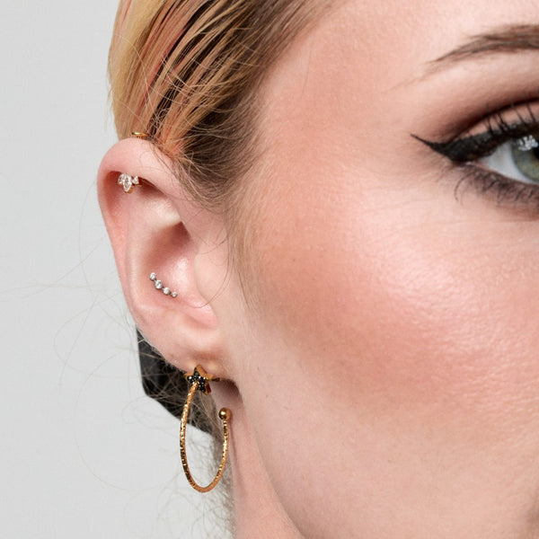 Stainless Steel Threadless Preciosa Hematite Star Hoop Stud Earring Pair