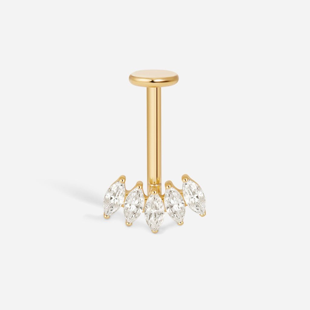 Implant Grade Titanium Internally Threaded Cubic Zirconia Five Marquise Flatback - SkinKandy | Body Jewellery & Piercing