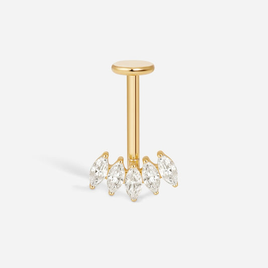 Gold titanium internally threaded cubic zirconia five marquise flatback.
