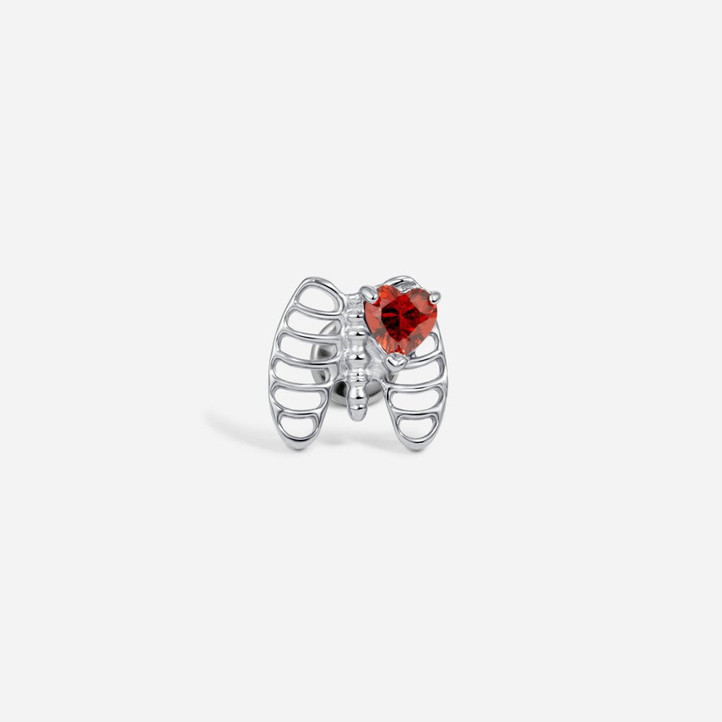 Platinum titanium internally threaded cubic zirconia cage heart flatback.
