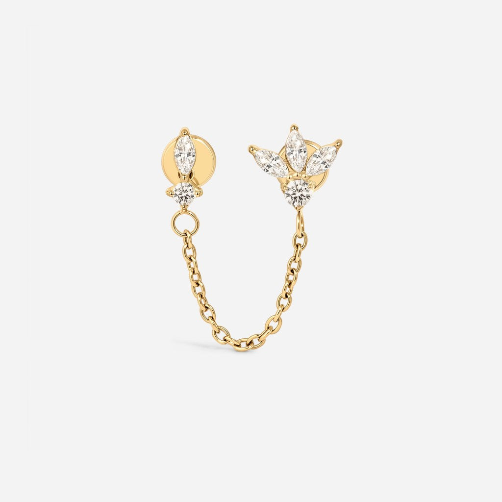 Gold titanium internally threaded cubic zirconia double marquise chain flatback.
