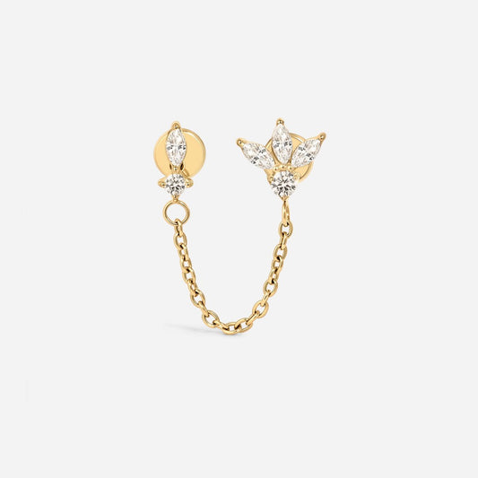 Gold titanium internally threaded cubic zirconia double marquise chain flatback.
