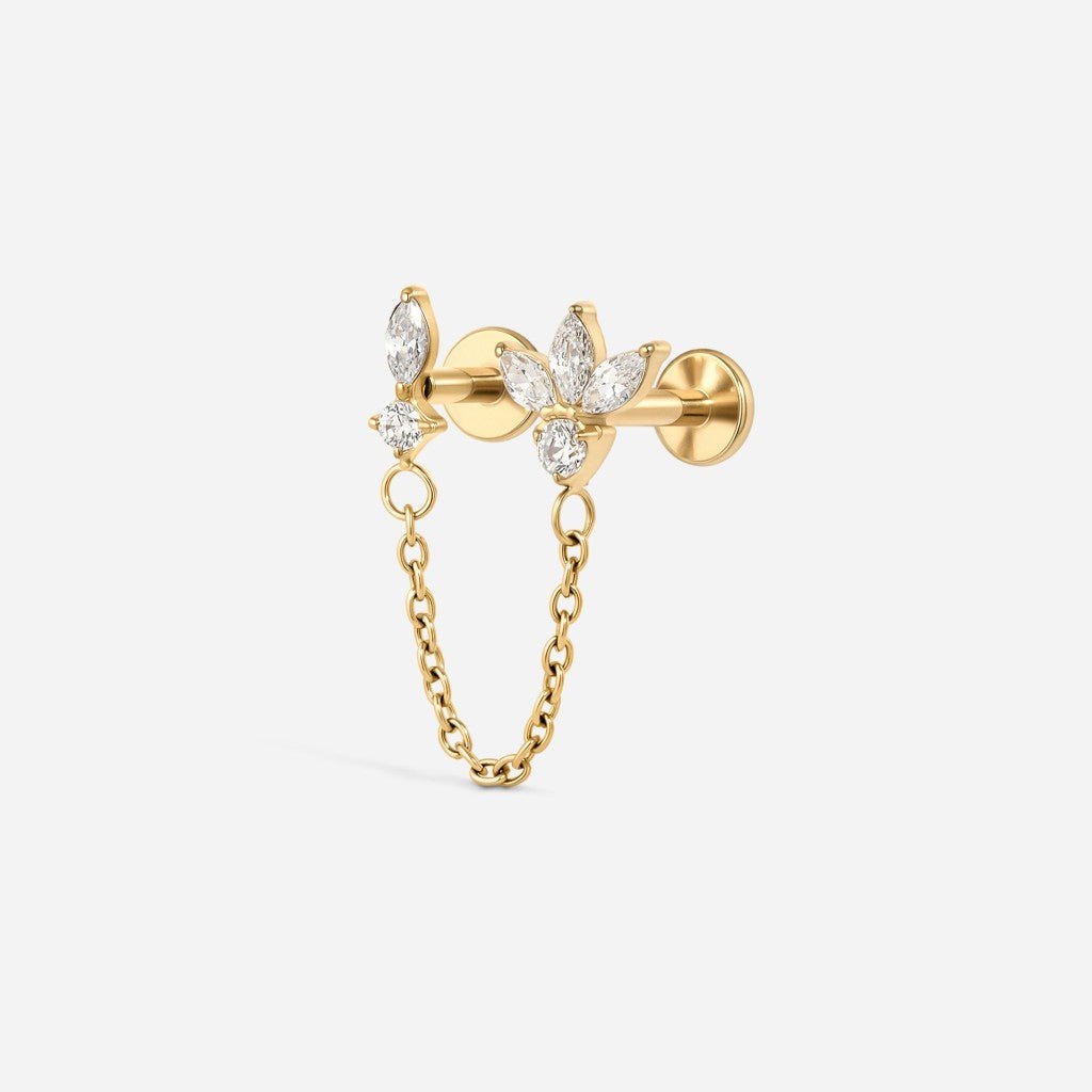 Implant Grade Titanium Internally Threaded Cubic Zirconia Double Marquise Chain Flatback - SkinKandy | Body Jewellery & Piercing