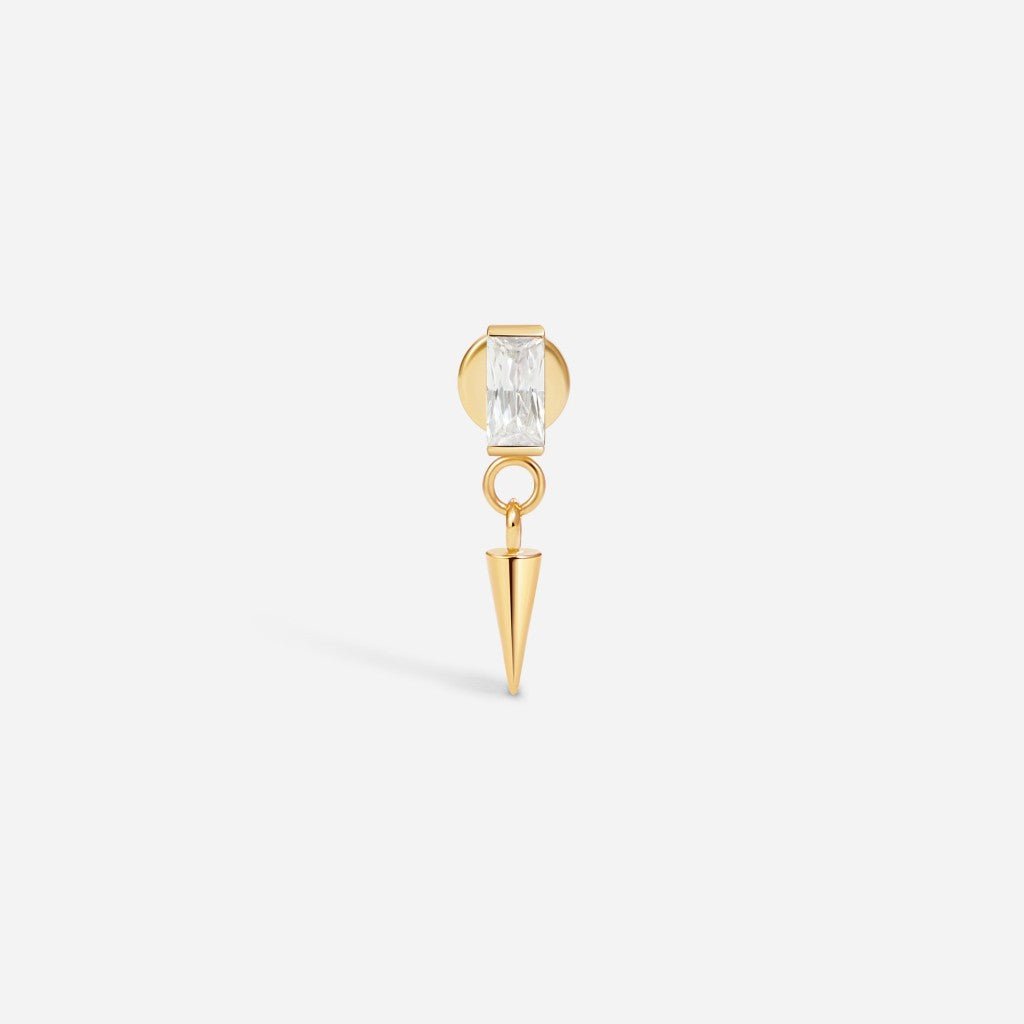 Implant Grade Titanium Internally Threaded Cubic Zirconia Rectangle Dangle Spike Flatback - SkinKandy | Body Jewellery & Piercing