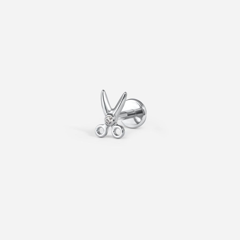 Gold titanium internally threaded cubic zirconia scissors flatback.
