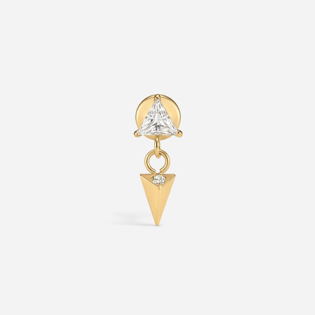 Gold titanium internally threaded cubic zirconia triangle spike dangle flatback.
