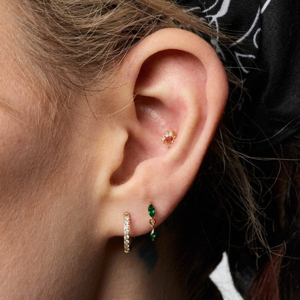 Implant Grade Titanium Internally Threaded Green Cubic Zirconia Oval Dangle Flatback
