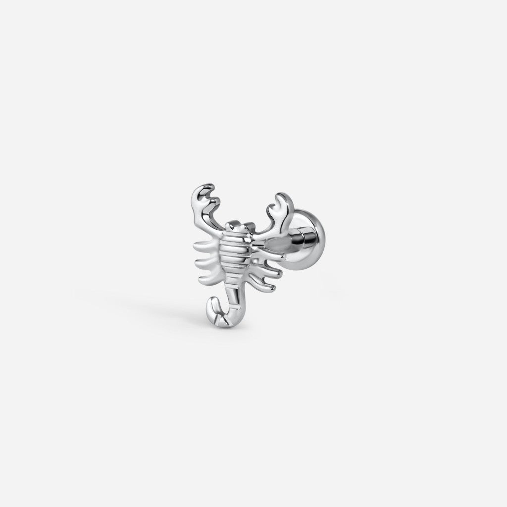 Silver titanium internally threaded scorpion flatback.
