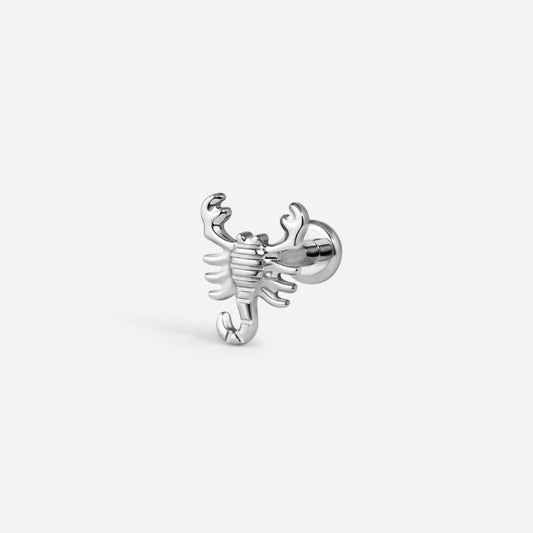 Silver titanium internally threaded scorpion flatback.
