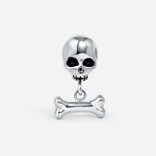Silver titanium internally threaded skull bone dangle flatback.
