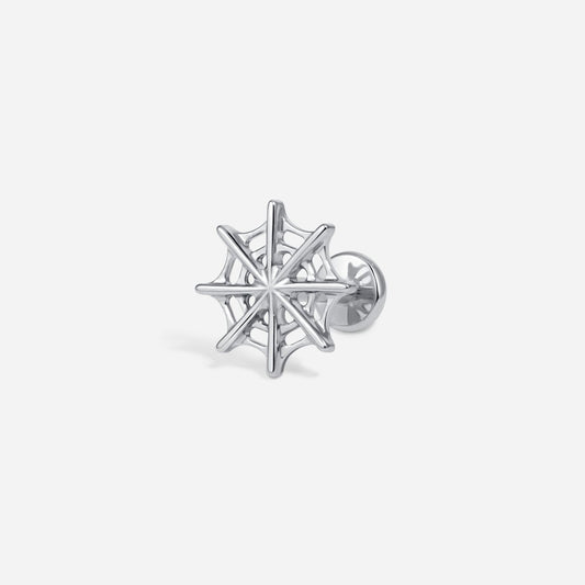 Silver titanium internally threaded spider web flatback.
