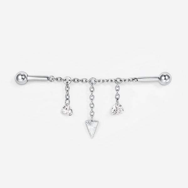 Implant Grade Titanium Internally Threaded Cubic Zirconia Three Pendant Chain Industrial Barbell