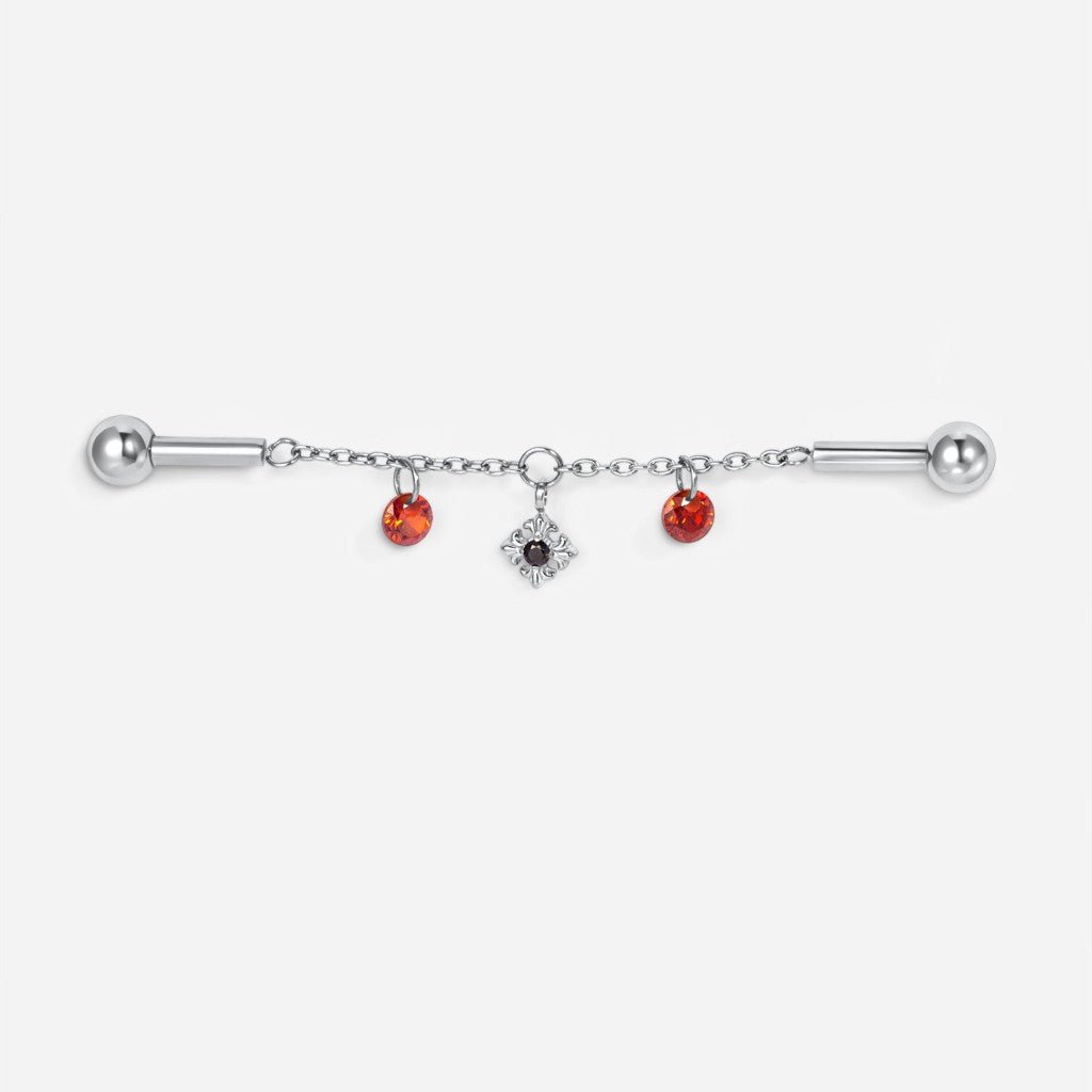 Implant Grade Titanium Internally Threaded Cubic Zirconia Gothic Chain Industrial Barbell - SkinKandy | Body Jewellery & Piercing