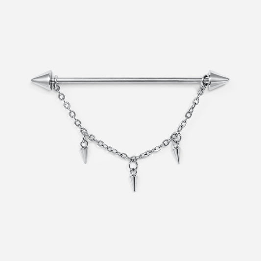 Implant Grade Titanium Externally Threaded Spike Chain Industrial Barbell - SkinKandy | Body Jewellery & Piercing