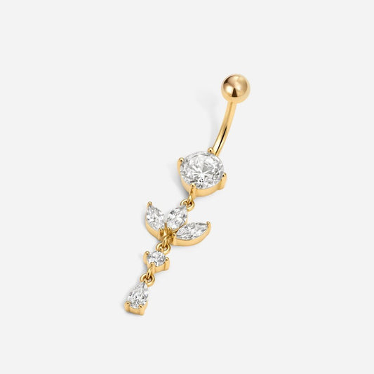 316L Stainless Steel Internally Threaded Cubic Zirconia Triple Marquise Navel Dangle - SkinKandy | Body Jewellery & Piercing
