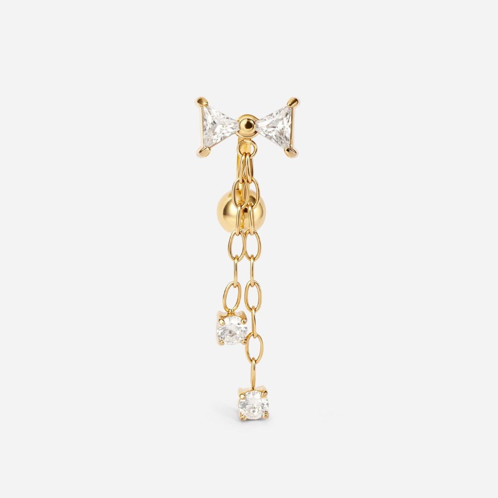 316L Stainless Steel Internally Threaded Cubic Zirconia Bow Chain Reverse Navel Bar - SkinKandy | Body Jewellery & Piercing