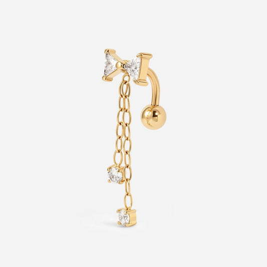 316L Stainless Steel Internally Threaded Cubic Zirconia Bow Chain Reverse Navel Bar - SkinKandy | Body Jewellery & Piercing