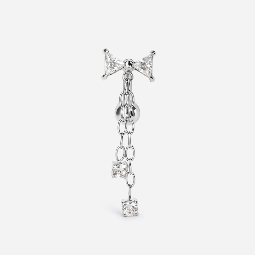 316L Stainless Steel Internally Threaded Cubic Zirconia Bow Chain Reverse Navel Bar - SkinKandy | Body Jewellery & Piercing