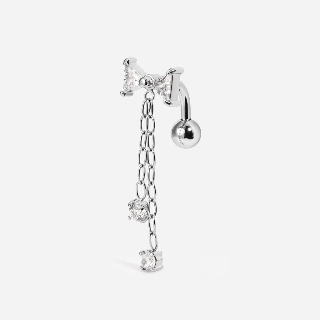 316L Stainless Steel Internally Threaded Cubic Zirconia Bow Chain Reverse Navel Bar - SkinKandy | Body Jewellery & Piercing