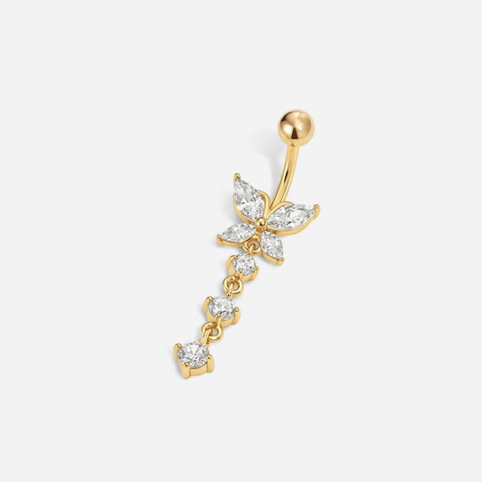 316L Stainless Steel Internally Threaded Cubic Zirconia Butterfly Navel Dangle - SkinKandy | Body Jewellery & Piercing