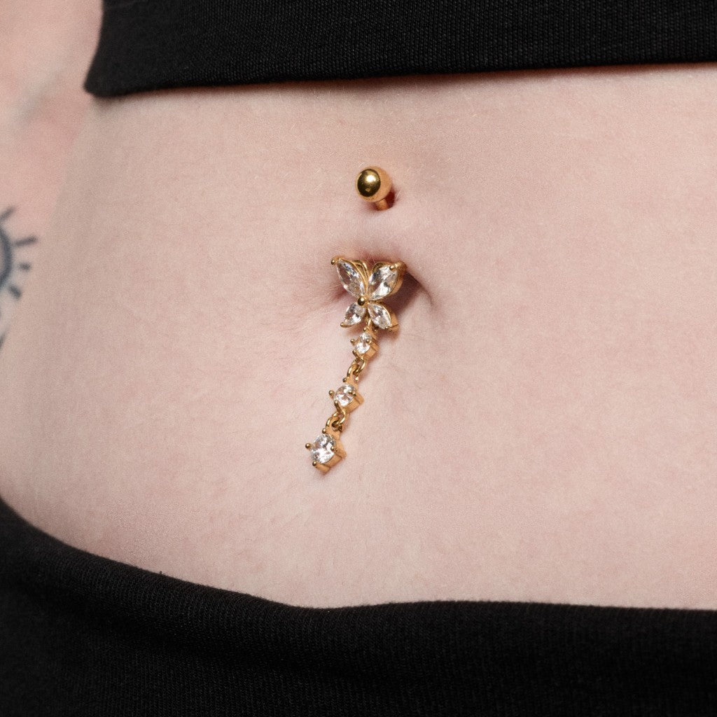 316L Stainless Steel Internally Threaded Cubic Zirconia Butterfly Navel Dangle - SkinKandy | Body Jewellery & Piercing