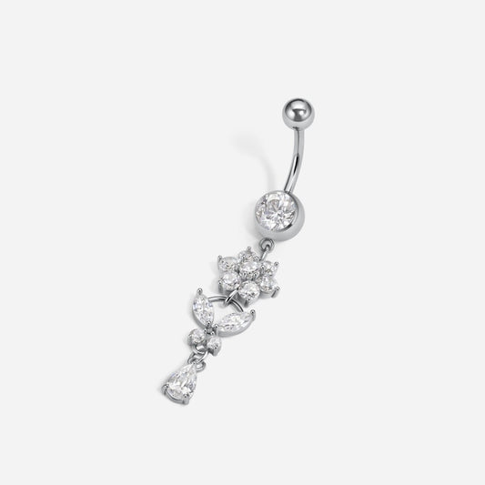 316L Stainless Steel Internally Threaded Cubic Zirconia Flower Butterfly Navel Dangle - SkinKandy | Body Jewellery & Piercing