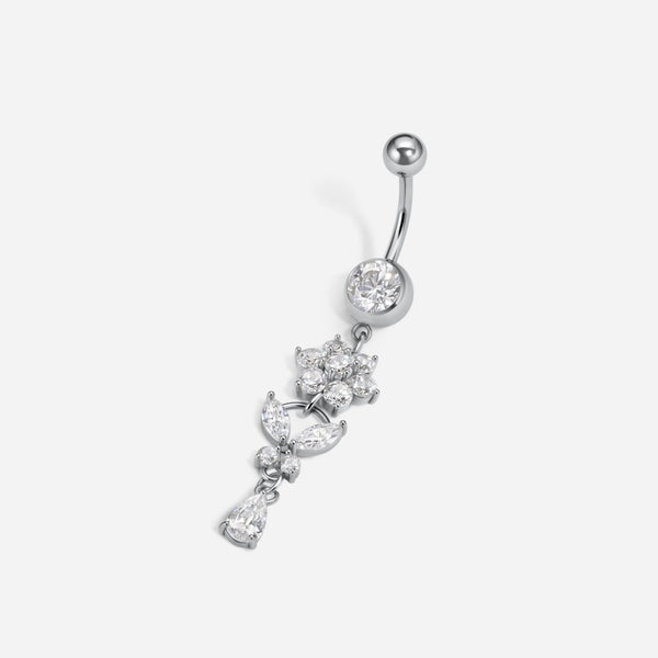 316L Stainless Steel Internally Threaded Cubic Zirconia Flower Butterfly Navel Dangle