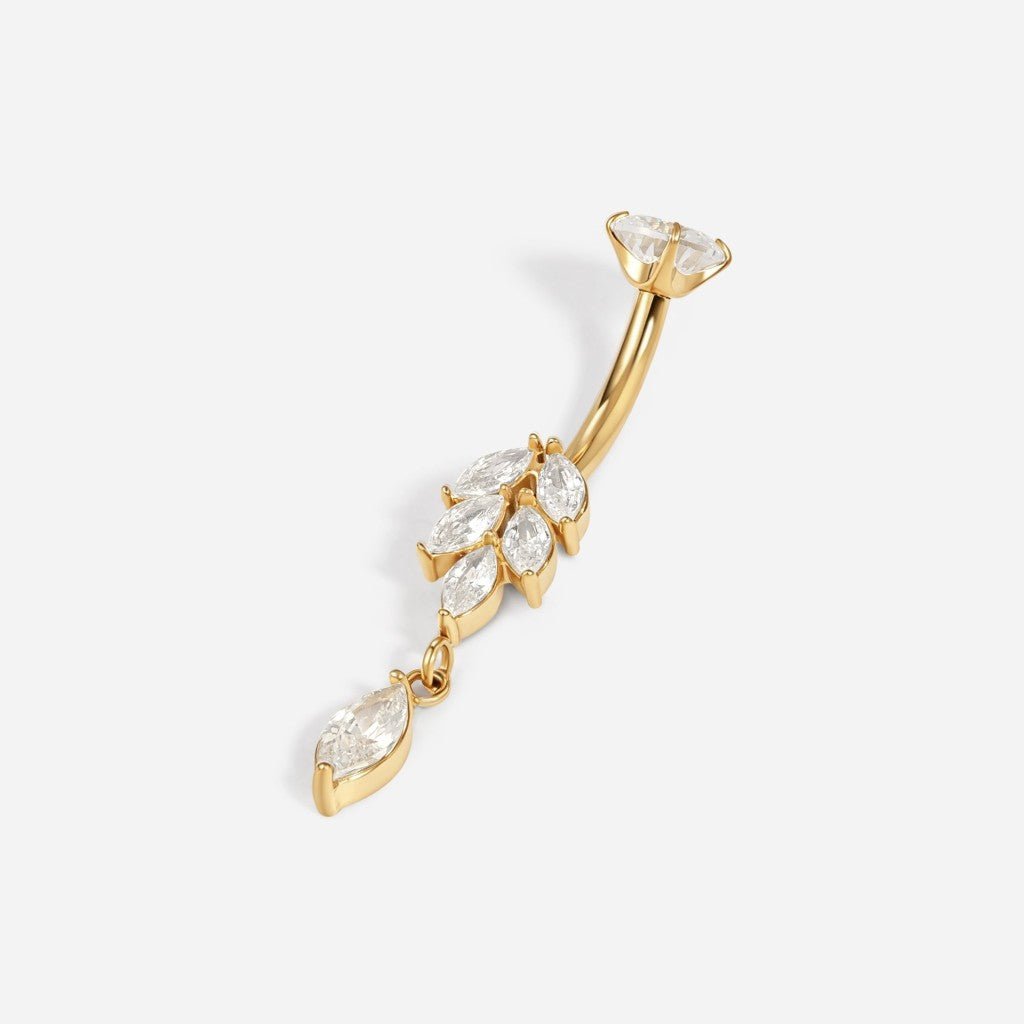 316L Stainless Steel Internally Threaded Cubic Zirconia Leaf Navel Bar - SkinKandy | Body Jewellery & Piercing